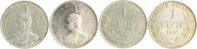 Deutsch-Ostafrika Lot o.J. von 2 Stücken: 1 Rupie 1910 J und 1911 J J. 722. 
fleckig ss