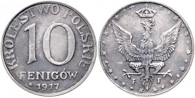 Nebengebiete - Geplantes Königreich Polen 10 Fenigow 1917 J. 606b. 
 vz+