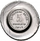 Weimarer Republik 5 Pfennig 1915 Entwurf der Vorderseite des ersten Jahres der geprägten 5 Pfennig Stücke. Auf dickem und breitem Zinnschrötling. Aus ...
