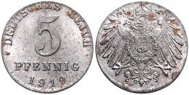 Weimarer Republik 5 Pfennig 1919 Fehlprägung auf zu kleinem Eisenschrötling ohne Randstab J. zu297. 
2,2g vz