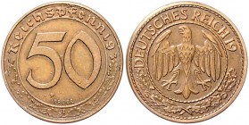 Drittes Reich 50 Reichspfennig o.J. Probe Stempelkopplung aus Wertseite von J. 365 mit Schriftzug 'Probe' und Rückseite von J. 324 mit getilgten Ziffe...