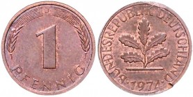 Bundesrepublik Deutschland Einseitige Abschläge o.J. der Vorder- und Rückseite von 1 Pfennig 1974 J. In der Literatur bisher nicht bekannt. J. zu380. ...