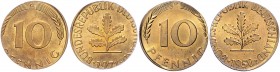 Bundesrepublik Deutschland Lot o.J. von 2 Fehlprägungen: 10 Pfennig 1971 G und 1950 D, auf 5 Pfennig-Ronde geprägt J. 383. 
 vz-st