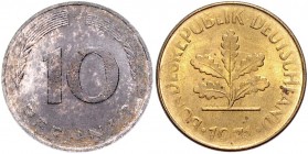 Bundesrepublik Deutschland 10 Pfennig 1971 G Fehlprägung, halbe Stärke, daher nur Rückseite plattiert J. 383. 
 ss-vz