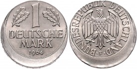 Bundesrepublik Deutschland 1 Deutsche Mark 1964 F Fehlprägung, schüsselförmig und dezentriert J. 385. 
 f.st