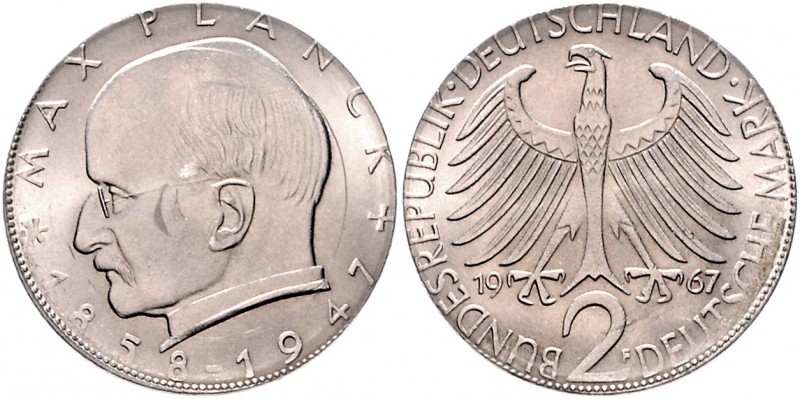 Bundesrepublik Deutschland 2 Deutsche Mark 1967 F Max Planck, Fehlprägung, auf a...