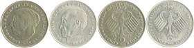 Bundesrepublik Deutschland Lot o.J. von 2 Fehlprägungen: 2 DM 1969 F Konrad Adenauer und 1972 D Theodor Heuss auf unmagnetischer Ronde von Planck. J. ...