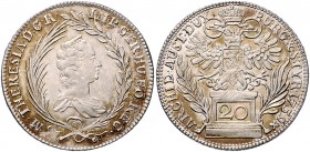 RDR - Österreich Maria Theresia 1740-1780 20 Kreuzer 1759 Her. 836. 
winz.Kr., min.just. vz+/st