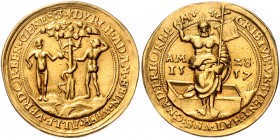 RDR - Länder - Böhmen, Mähren u. Erzgebirge Goldmedaille 1557 Joachimsthal / Kremnitz (von Fueszl? Hohenauer?) zu 6 Dukaten, auf den Sündenfall und di...