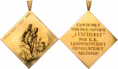 RDR - Länder - Salzburg Goldene Klippe 1902 tragbar 'Petri Heil! Wien 1902', gewidmet von der Section 'Fischerei' der K.K. Landwirtschaft Gesellschaft...