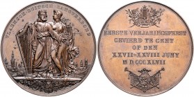 Belgien Leopold I. 1831-1865 Bronzemedaille 1847 (v. Braemt) auf das flämisch-deutsche Sängerfest in Gent Tourn. 776. 
winz. Flecken, 60,2mm 88,7g vz...