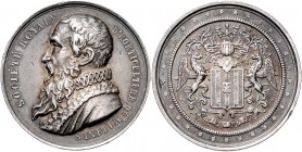 Belgien Leopold II. 1865-1909 Silbermedaille o.J. (v. Hart) Prämie der königlichen Gartenbaugesellschaft in Mechelen, mit Büste von Rembert Dodoens, m...