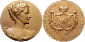 Belgien Leopold II. 1865-1909 Bronzemedaille 1903 (v. Mauquoy) auf Marie Ludmille von Aremberg, i.Rd: Punze 
69,6mm 146,3g f.st