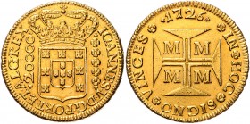 Brasilien 1706-1750 20000 Reis 1726 Minas Gerais Friedb. 33. Gomes 38.03. Russo 262. 
Goldpatina vz