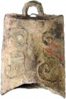China Zhou-Dynastie 1122-1122 v.Chr Glockengeld o.J. aus Bronze, beidseitig mit Ornamenten, mit Henkel, ohne Klöppel 
ca. 36x40x23mm 49,8g ss