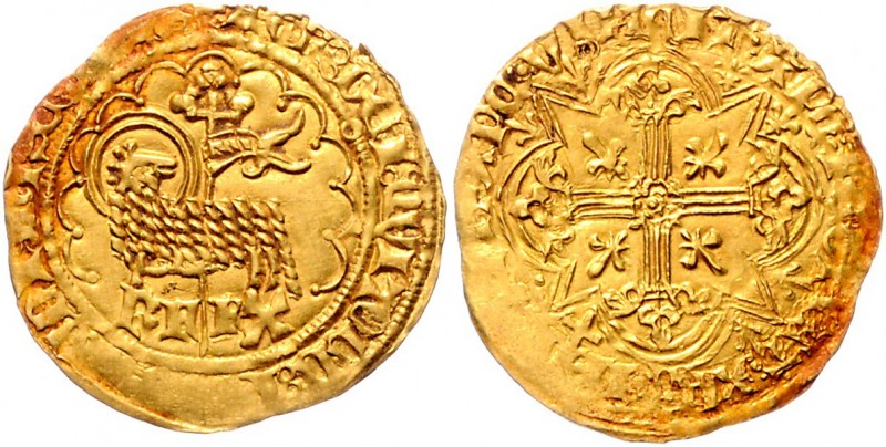 Frankreich Charles VI. 1380-1417 Agnel d'or o.J. 2. Emission, Toulouse Dupl. 372...