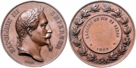 Frankreich Napoléon III. 1852-1871 Kupfermedaille 1869 (v. Barre) auf die Schützengesellschaft von Sedan, i.Rd: Biene und CUIVRE 
kl.Rf., 41,3mm 32,9...