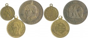 Frankreich Napoléon III. 1852-1871 Lot o.J. von 3 Stücken: Spottmedaille, Napoléon III. mit Pickelhaube auf 10 Centimes 1855A (30,1mm 9,8g), Kupferjet...