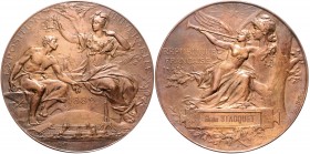 Frankreich III. République 1871-1940 Bronzemedaille 1889 (v. Bottée) Prämie der Weltausstellung in Paris, verliehen an 'Henri Stacquet', i.Rd: Füllhor...