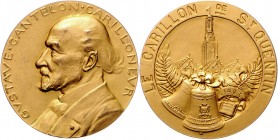 Frankreich III. République 1871-1940 Bronzemedaille 1924 vergoldet auf Gustave Cantelon (1851-1930) und das Glockenspiel von St. Quentin, i.Rd: BRONZE...