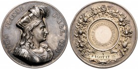 Frankreich - Orléans Silber-Prämie 1875 (punziert) (v. Pensee/Desaide) der Gartenbaugesellschaft, i.Rd: Biene u. ARGENT 
Patina, 46,0mm 44,7g vz-st