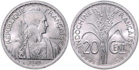 Französisch-Indochina 20 Cent 1945 ESSAI KM E39. 
Auflage 1100 Stück gutes vz-st