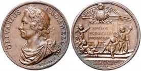 Großbritannien Commonwealth 1649-1660 Bronzemedaille 1658 (v. Dassier) auf den Tod von Oliver Cromwell 
37,2mm 19,8g vz