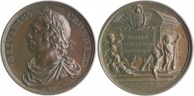 Großbritannien Commonwealth 1649-1660 Bronzemedaille 1658 Nachprägung (v. Dassier) auf den Tod von Oliver Cromwell 
38,1mm 32,9g vz