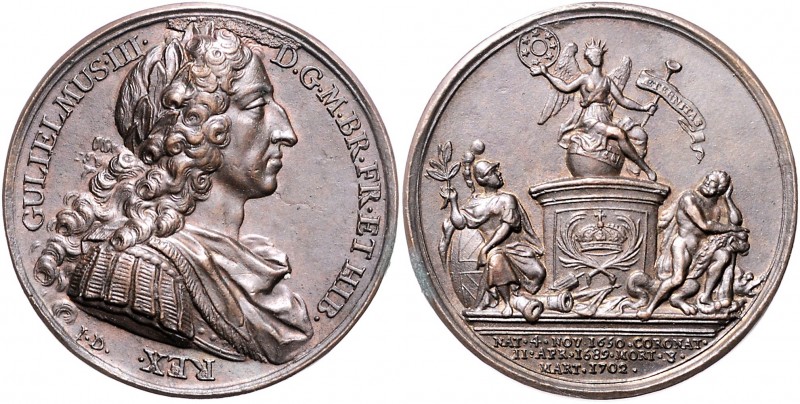 Großbritannien William III. 1694-1702 Bronzemedaille 1702 (v. Dassier) mit seine...