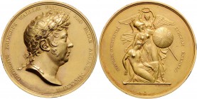 Großbritannien George III. 1760-1820 Bronzemedaille 1814 vergoldet (v. Barber/Rundell Bridge & Rundell/T. Wyon) auf den Ersten Frieden von Paris 
kl....