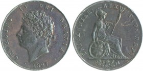 Großbritannien George IV. 1820-1830 1/2 Penny 1827 KM 692. 
kl.Kr. ss-vz