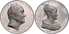 Großbritannien William IV. 1830-1837 Zinnmedaille 1830 (v. Thomason) auf seinen Regierungsantritt Eimer 1423. 
54,2mm 46,2g f.st