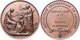 Großbritannien Victoria 1837-1901 Kupfermedaille 1851 (unsign.) Firmen-Preismedaille anlässlich der Weltausstellung in London, i.Rd: Hand u. CUIVRE 
...