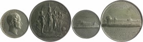 Großbritannien Victoria 1837-1901 Lot o.J. von 2 Zinnmedaillen auf die Weltausstellungen in London 1851 (kl. Rf., 53,3mm 48,7g) und 1862 (v. Dowler) (...