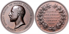 Großbritannien Victoria 1837-1901 Bronzemedaille 1886 (v. L. C. Wyon) auf die 'Colonial and Indian Exhibition London' 
51,8mm 81,8g vz+