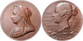 Großbritannien Victoria 1837-1901 Lot o.J. von 3 Bronzemedaillen 1897 (v. T.B.) auf ihr 60-jähriges Regierungsjubiläum 
je 55,6mm 2x 71,6g 1x 76,9g s...