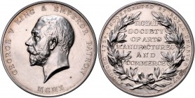 Großbritannien George V. 1910-1936 Silbermedaille 1910 (v. B.M. /wahrscheinlich nach L.C. Wyon) Prämie der Gesellschaft für Kunsthandwerk und Handel, ...