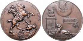Großbritannien George V. 1910-1936 Bronzemedaille o.J. (v. Dupon) auf den Dank Belgiens für die Hilfe im Krieg 1914-1918 
60,1mm 78,7g vz