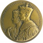 Großbritannien George VI. 1936-1952 Bronzemedaille 1937 einseitig (unsign.) auf seine Krönung, i.Rd: Füllhorn u. BRONZE 
63,1mm 116,2g vz+