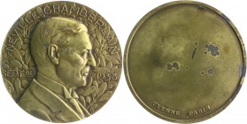 Großbritannien George VI. 1936-1952 Bronzemedaille 1938 (v. Morlon) auf Neville Chamberlain, brit. Premierminister 
fleckig, 71,8mm 169,1g vz