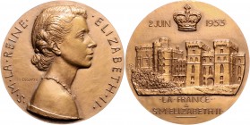 Großbritannien Elizabeth II. Bronzemedaille 1953 (v. Dropsy) auf ihre Krönung, i.Rd: Füllhorn u. BRONZE 
71,9mm 191,8g vz-st
