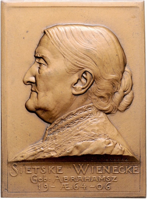 Niederlande Wilhelmina 1890-1948 Bronze-Plakette 1906 (v. Wienecke) auf den 64. ...