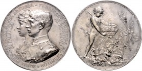 Rumänien Carol I. als König 1881-1914 Lot o.J. von 2 Stücken: Silber- und Bronzemedaille 1893 (v. A. Scharff) auf die Hochzeit des Kronprinzen Ferdina...