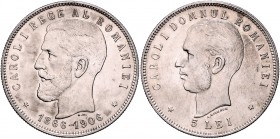 Rumänien Carol I. als König 1881-1914 5 Lei 1906 auf sein 40jähriges Regierungsjubiläum Dav. 275. KM 35. 
 f.vz