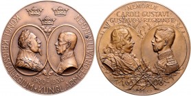 Schweden Gustav V. 1907-1950 Lot o.J. von 2 Bronzemedaillen: 1908 (v. Sven Kulle) auf 250 Jahre Frieden von Roskilde (55,8mm 75,1g) und 1930 auf 300 J...