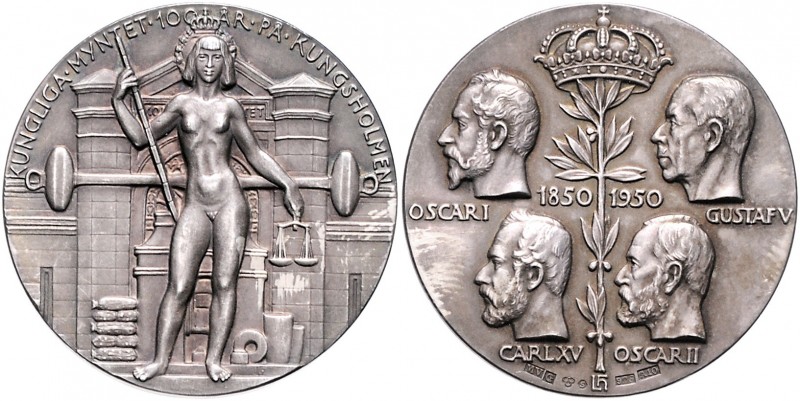 Schweden Gustav V. 1907-1950 Lot o.J. von 2 Stücken: Silbermedaille 1950 (v. Leo...