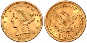 USA 2 1/2 Dollars(1/4 Eagle) 1907 Liberty Friedb. 114. 
 f.vz