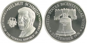 USA Silbermedaille 1976 auf den Besuch des deutschen Bundeskanzlers Helmut Schmidt, i.Rd: SILVER 925/1000 u. 4 Punzen 
in Orig.Etui 50,7mm 51,0g PP