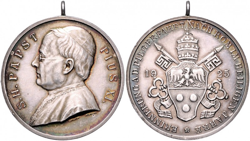 Vatikan Pius XI. 1922-1939 Silbermedaille 1925 a.d. Pilgerfahrt nach Rom 
m.Öse...