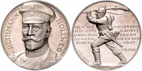 Die Mittelmächte - Personen - Bethmann Hollweg, Theobald von Silbermedaille 1914 (v. Eue/Oertel) Soldat mit zum Schlag erhobenem Gewehr, i.Rd: SILBER ...
